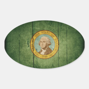 Sticker Ovale Drapeau robuste Wood Washington