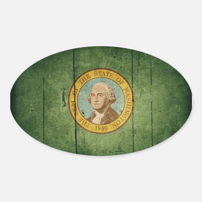 Sticker Ovale Drapeau robuste Wood Washington (Devant)