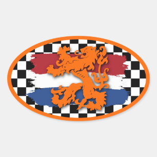 Sticker Ovale Drapeau rouge blanc bleu orange Lion Équipe Hollan