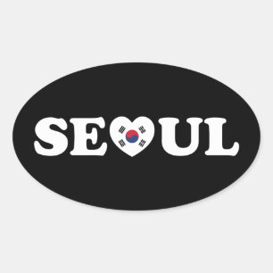 Sticker Ovale Drapeau Seoul Love Heart Taegeukgi
