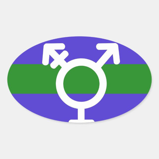 STICKER OVALE DRAPEAU TRIGENDER ET SYMBOLE (Devant)