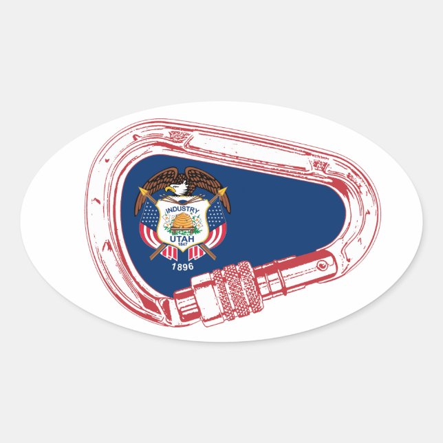 Sticker Ovale Drapeau Utah Escalade carabiner (Devant)