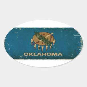 Sticker Ovale Drapeau VINTAGE.png d'état de l'Oklahoma