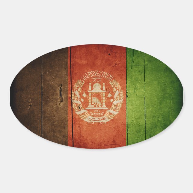 Sticker Ovale Drapeau Wood Afghanistan (Devant)
