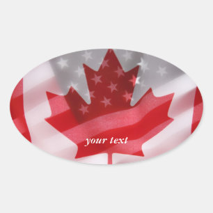 Sticker Ovale Drapeaux américains et canadiens