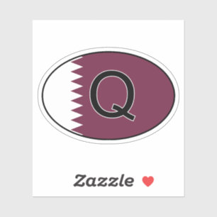 Sticker ovale du code du pays du Qatar avec Drapea