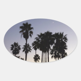 Sticker Ovale Dusk avec palmiers Scène tropicale