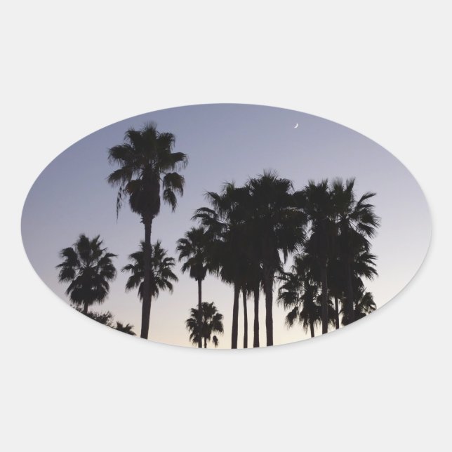 Sticker Ovale Dusk avec palmiers Scène tropicale (Devant)