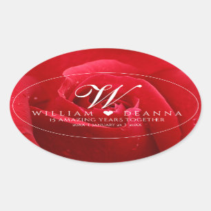 Sticker Ovale Élégant 15e 26e 36e anniversaire de Mariage Rose