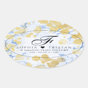 Sticker Ovale Élégant 18ème anniversaire de Mariage de porcelain