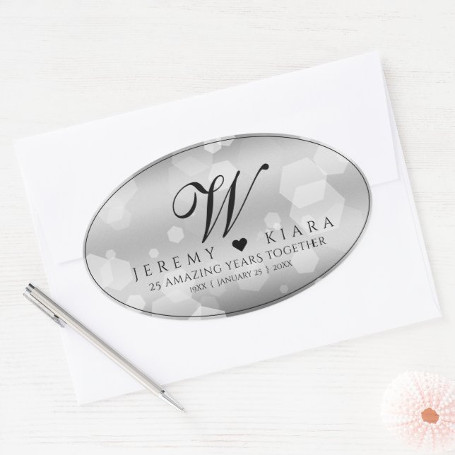 Sticker Ovale Élégant 25e anniversaire de Mariage d'argent (Enveloppe)