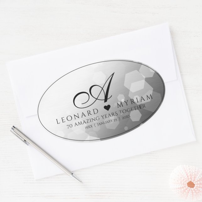 Sticker Ovale Élégant 70e anniversaire de Mariage Platinum (Enveloppe)