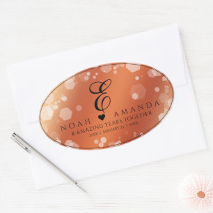 Sticker Ovale Élégant 8ème 32ème anniversaire de Mariage de bron