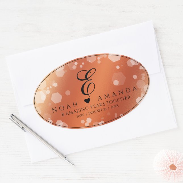 Sticker Ovale Élégant 8ème 32ème anniversaire de Mariage de bron (Enveloppe)
