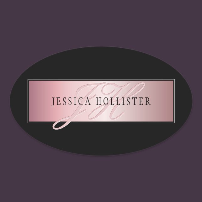 Sticker Ovale Elégant Blush Faux Rose Gold | Nom et initiales (Créateur téléchargé)