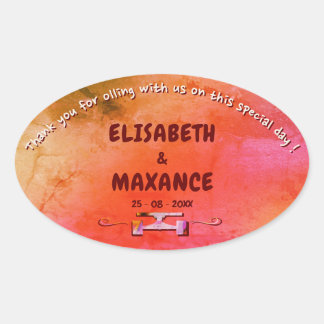 Sticker Ovale Élégant Carte de Mariage Vintage Planche à Roulett