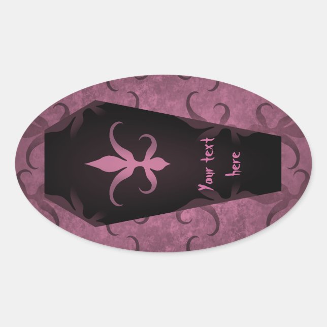 Sticker Ovale Elégant cercueil gothique Halloween en faveur étiq (Devant)