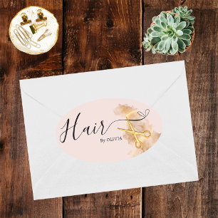 Sticker Ovale Elégant coiffeur Gold ciseau Beauté Salon rose