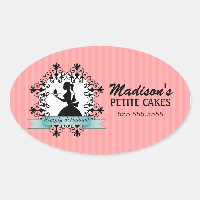 Sticker Ovale Elégant Cupcake Silhouette Boulangerie Cachet (Devant)