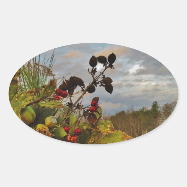 Sticker Ovale Elegant Holly Christmas, (Devant)