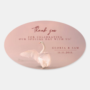 Sticker Ovale Élégant Mariage de Merci de cygne rose