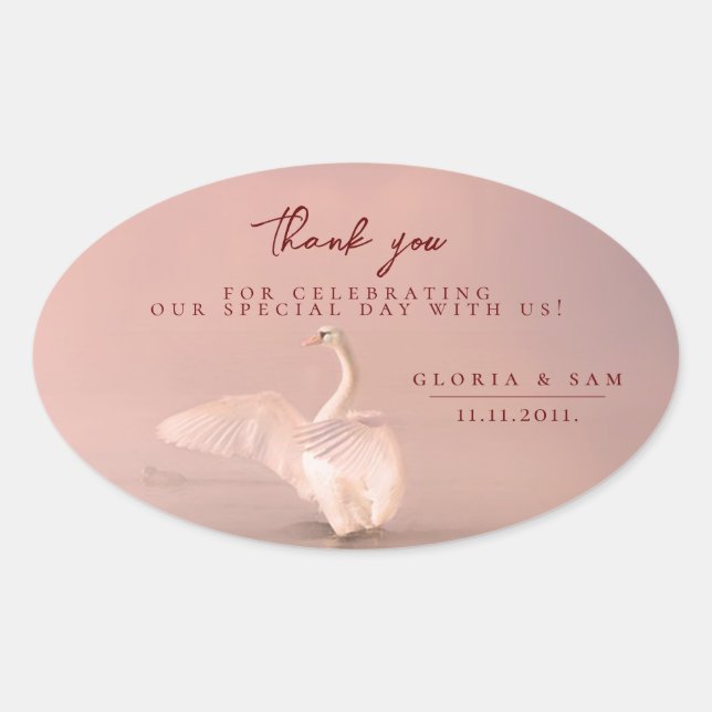 Sticker Ovale Élégant Mariage de Merci de cygne rose (Devant)