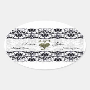 Sticker Ovale Élégant Merci Mariage damassé