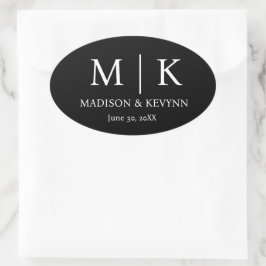 Sticker Ovale Elégant noir & blanc Mariage Enveloppe Phoques