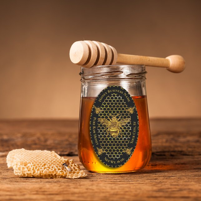 Sticker Ovale Elégant pot de miel de la reine d'or noir (Créateur téléchargé)