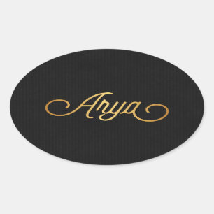 Sticker Ovale Élégant script personnalisé Arya Gold Noir