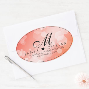 Sticker Ovale Elégante 35ème anniversaire de Mariage de corail