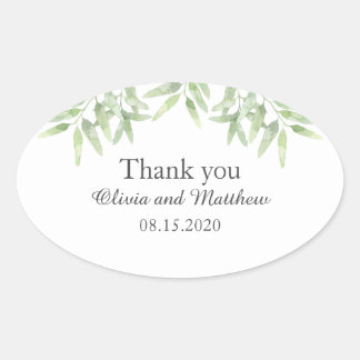 Sticker Ovale Élégante Branche D'Olivier. Merci mariage simple
