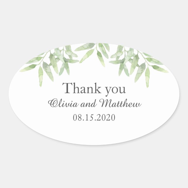 Sticker Ovale Élégante Branche D'Olivier. Merci mariage simple (Devant)