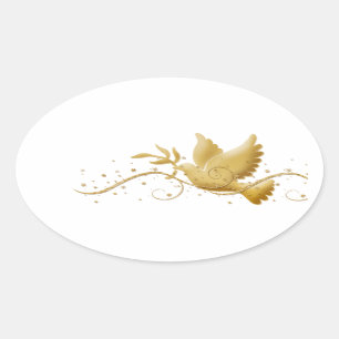 Sticker Ovale Élégante colombe d'or de la paix