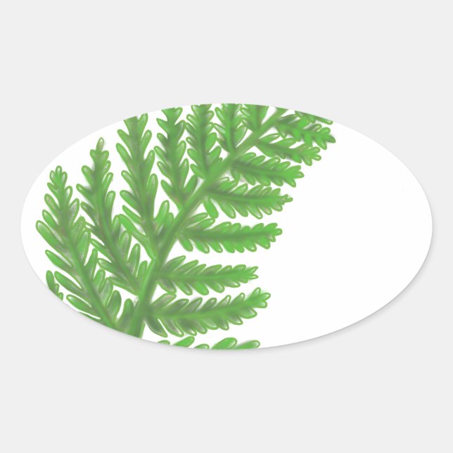 Sticker Ovale Élégante fougères vertes feuilles de bois (Devant)