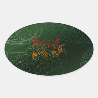 Sticker Ovale Eléphant de Ganesh Mandala orange vert Yoga Asie