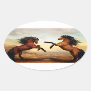 Sticker Ovale Élevage de chevaux sauvages