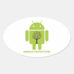 Sticker Ovale Embrassez L'Écosystème (Android Bug Droid Oak Tree