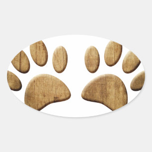 Sticker Ovale Empreinte de patte de chien de bois