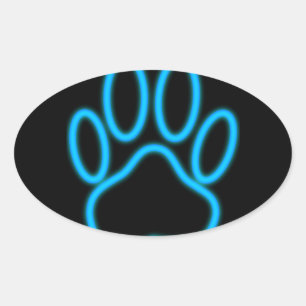 Sticker Ovale Empreinte de patte de chien de Néon Bleu
