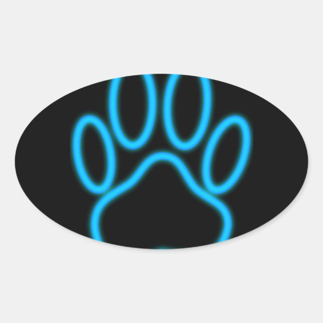 Sticker Ovale Empreinte de patte de chien de Néon Bleu (Devant)