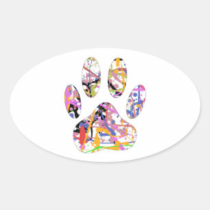 Sticker Ovale Empreinte de patte de chien de peinture
