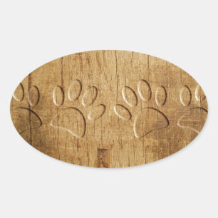 Sticker Ovale Empreinte de patte de chien en bois sculpté