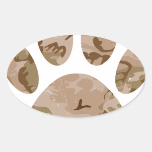 Sticker Ovale Empreinte de patte en détresse de Camo Dog du dése