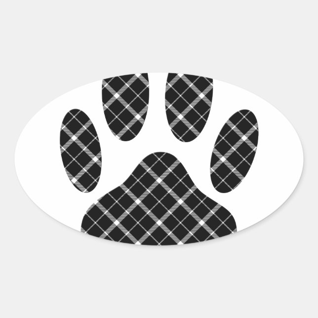 Sticker Ovale Empreinte de patte Tartan Noir Et Blanc (Devant)