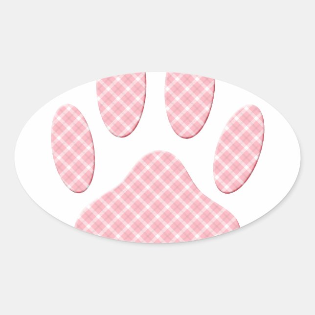 Sticker Ovale Empreinte de patte Tartan Rose Et Blanc (Devant)