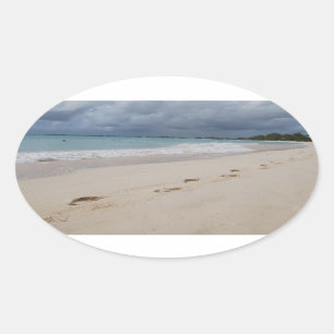 Sticker Ovale Empreintes sur Sand Beach
