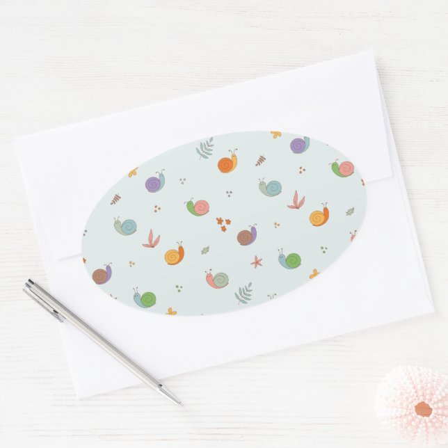Sticker Ovale Escargots amusants (Enveloppe)