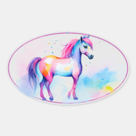 Sticker Ovale Esprit coloré Poney 2