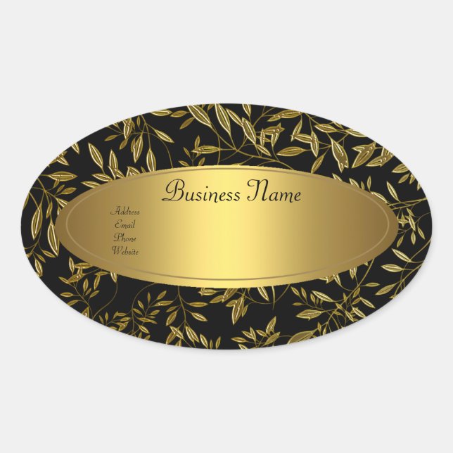 Sticker ovale Étiquette de adresse Black Gold Flor (Devant)